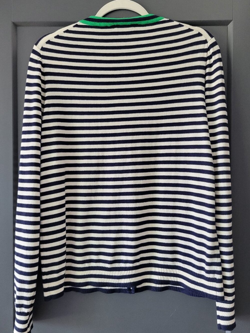 J. Crew Navy and White Striped Cardigan with Green Accents and gold buttons - Picture 5 of 8